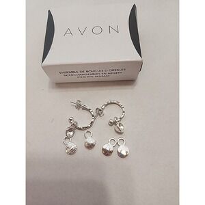 Avon interchangeable silver-tone hoop earrings with multiple dangle charms